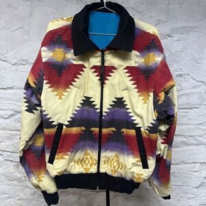 Vtg Reversible Rode Rodi Walker Western Canvas Flannel Jacket Aztec Southwest